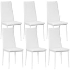 Set of 6 Modern High Back Dining Chairs in Faux Leather and Steel, 41x50x97 cm, White
