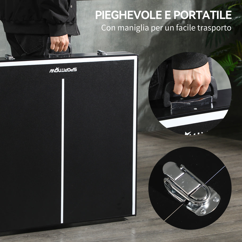 Folding Ping Pong Table with Carry Handle, Made of Aluminum and Wood, 152x76x72 cm, Black