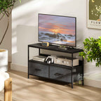 HOMCOM 47" TV Stand with Folding Fabric Drawers and Metal and MDF Shelf, 98x29x56 cm, Black