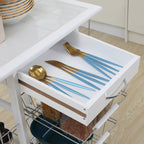 Kitchen Trolley with Drawer, 4 Baskets and 4 Shelves, in Metal, Ceramic and Wood, 57x37x83 cm, White