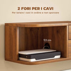 HOMCOM Wall-Mounted TV Stand for up to 50" with Power Sockets, USB and Type-C, Drawer and Shelves, 120x24x22.4 cm, Walnut