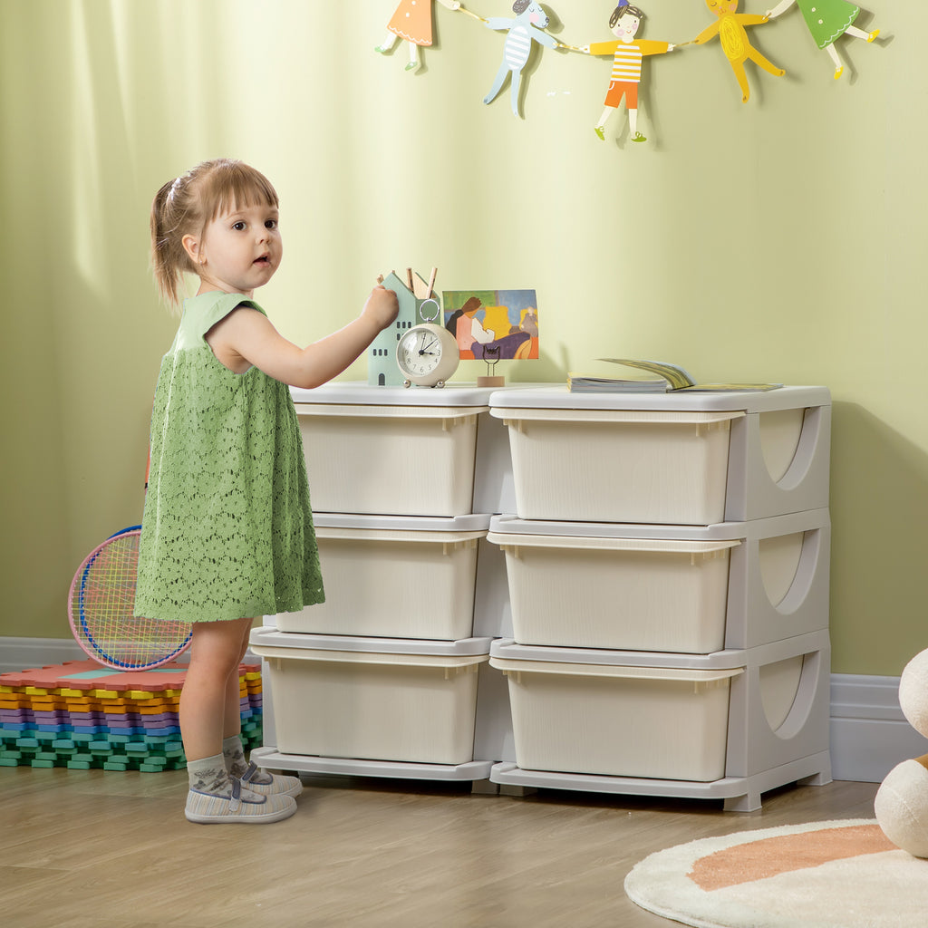 6-Drawer Children's Chest of Drawers for 3-6 Years Old with Rounded Edges, in PP Cream White, 75x37x56.5 cm