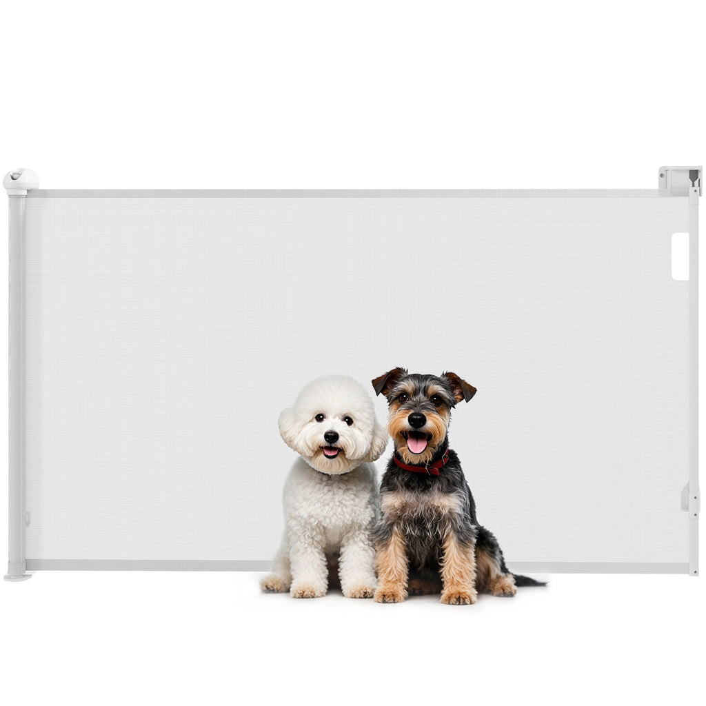 Gate for Small Dogs Extendable 0-144 cm and Retractable with Automatic Lock, White