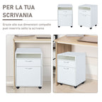 4-Wheel Office File Cabinet with Open Shelf and 2 Drawers, Wood and Metal Office Storage Unit, 40x35x60 cm, White