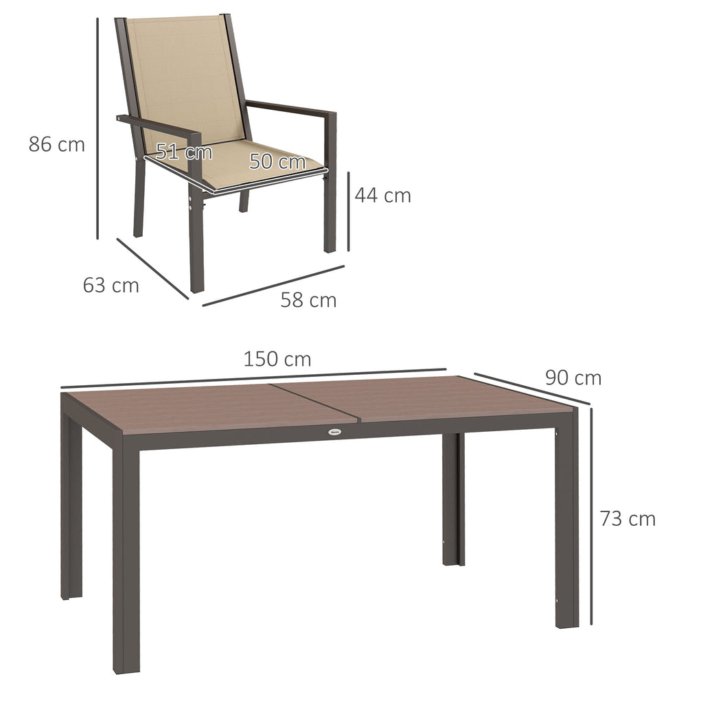 7-Piece Plastic Garden Set with 6 Stackable Chairs and Rectangular Table, Khaki and Brown - Borgè