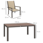 7-Piece Plastic Garden Set with 6 Stackable Chairs and Rectangular Table, Khaki and Brown - Borgè