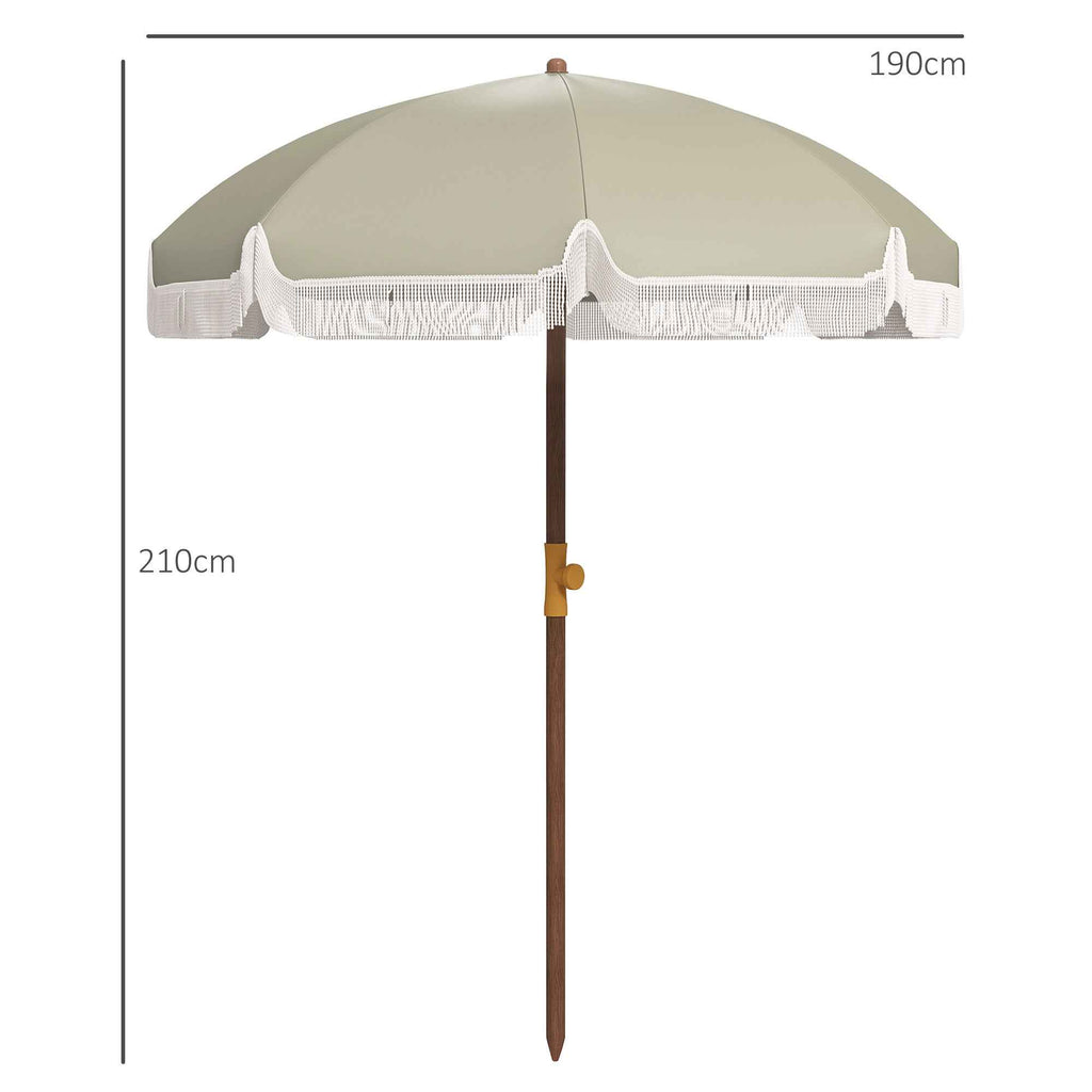 Outsunny UV40+ 8-Ribbed Beach Umbrella with Carry Bag, Metal and Polyester, Ø1.9x2.1 m, Green