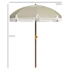 Outsunny UV40+ 8-Ribbed Beach Umbrella with Carry Bag, Metal and Polyester, Ø1.9x2.1 m, Green