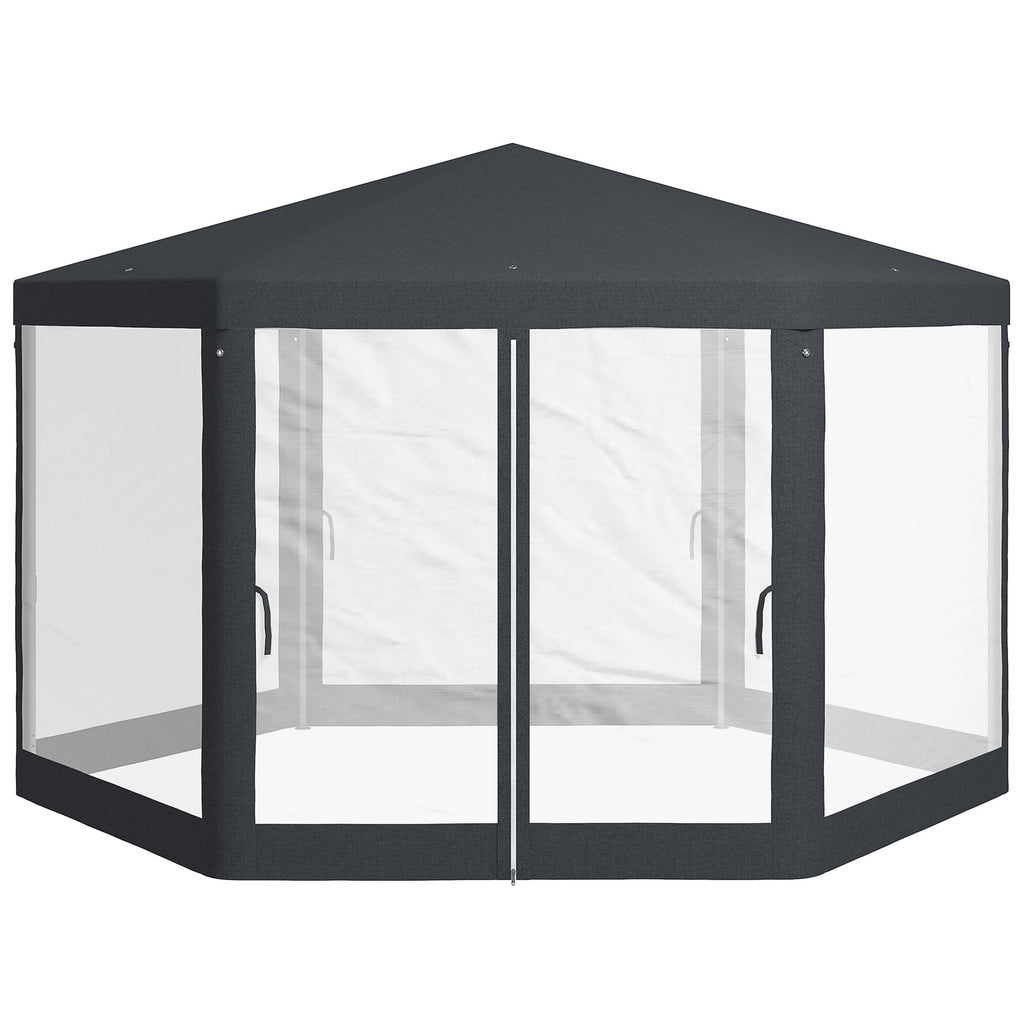 Outsunny hexagonal garden gazebo with double entrance, in metal and polyester, 3.94x3.94x2.5 m, gray - Borgè