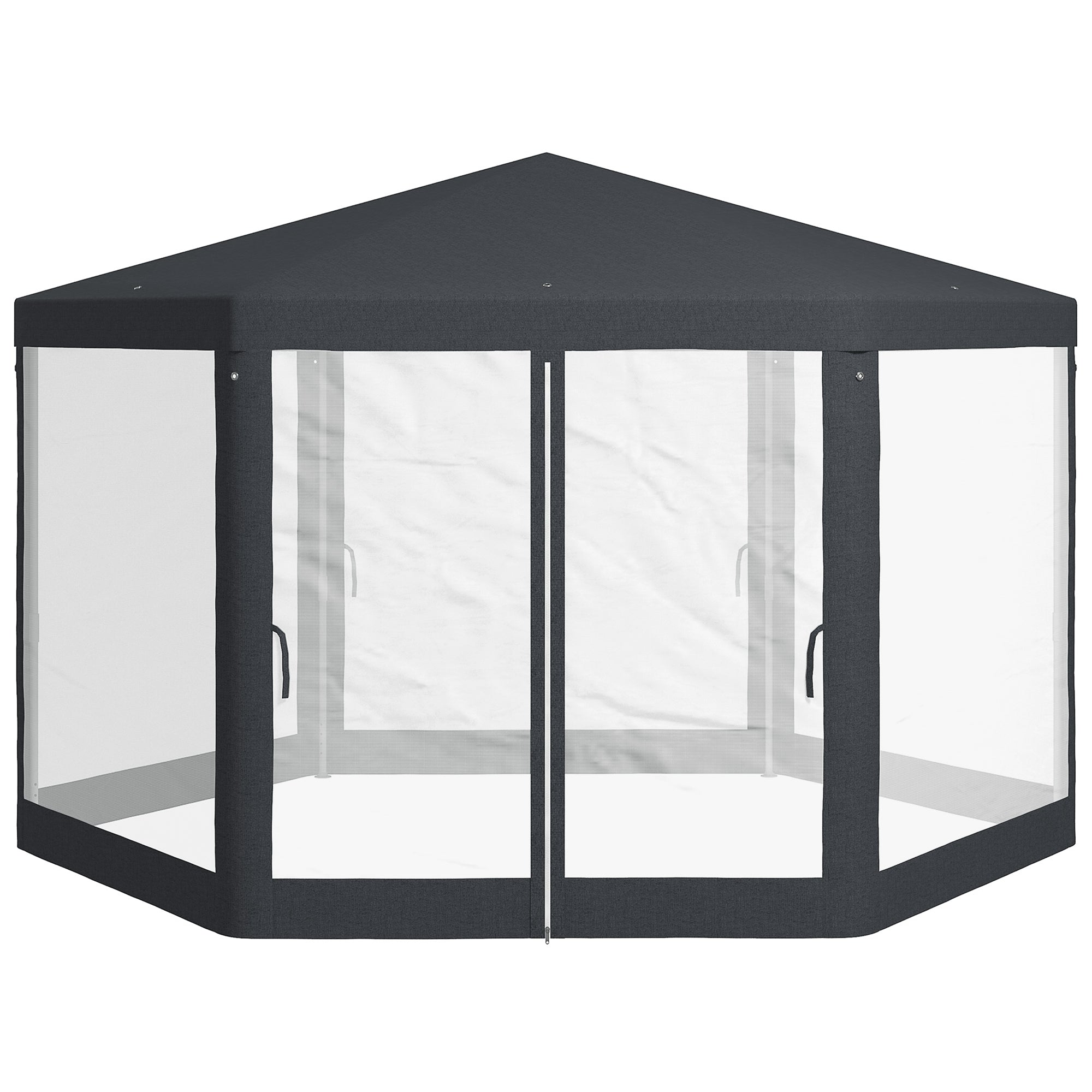 Outsunny hexagonal garden gazebo with double entrance, in metal and polyester, 3.94x3.94x2.5 m, gray - Borgè