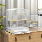 PawHut Portable Bird Cage with Handle, Removable Tray and 5 Doors, Perches and Swing, White