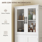 Tall Bathroom Cabinet with Adjustable Shelves, Glass and Wood Doors, 60x30x170 cm, White