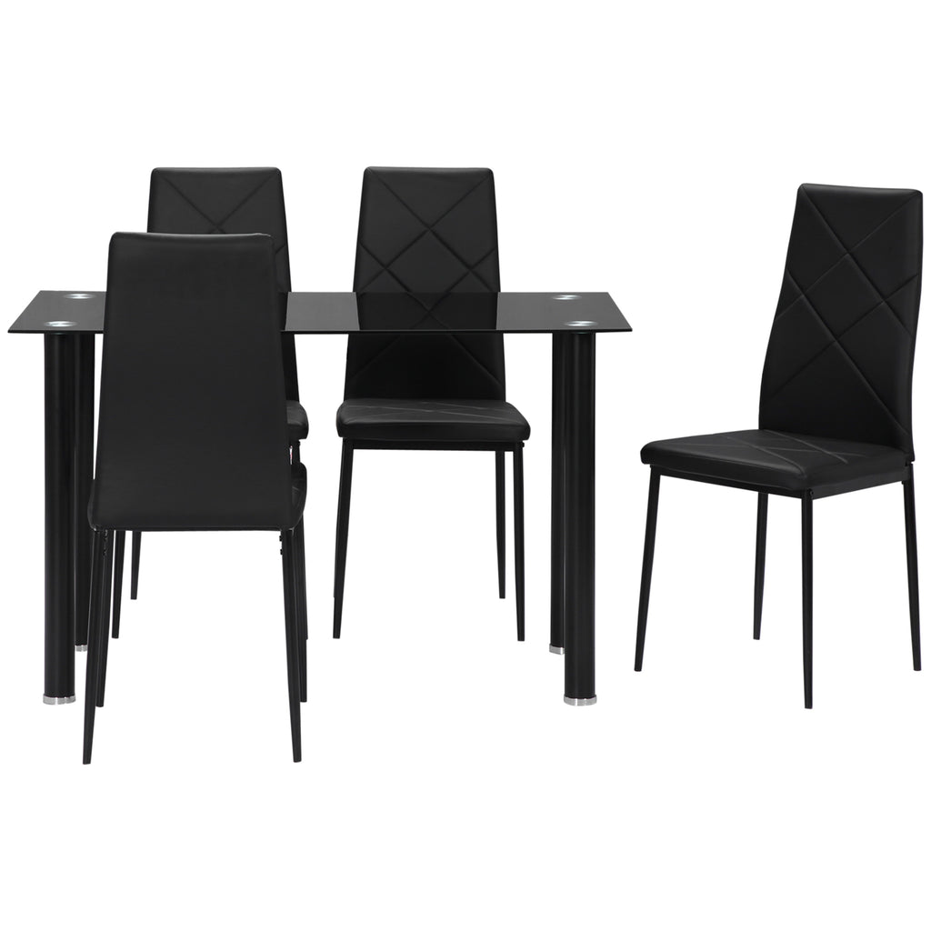 Dining Table and Chairs Set for 4, Modern 5 Pieces Kitchen Table Set with Glass Table, Padded Seat and Steel Frame - Borgè