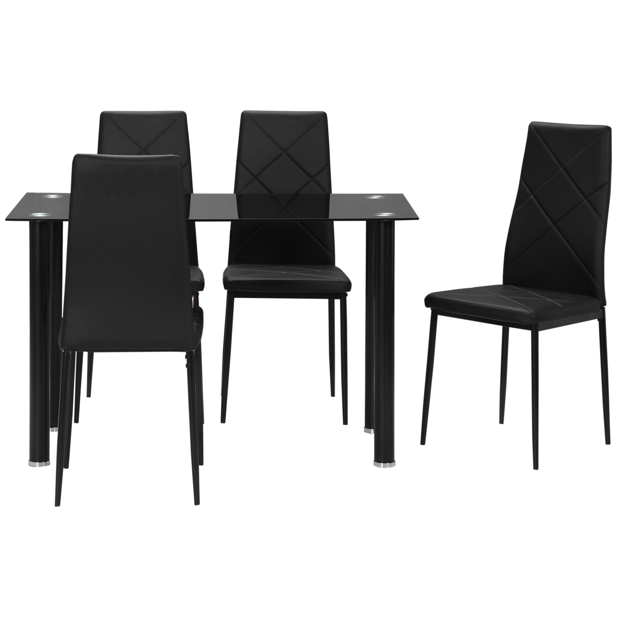 Dining Table and Chairs Set for 4, Modern 5 Pieces Kitchen Table Set with Glass Table, Padded Seat and Steel Frame - Borgè