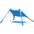 Outsunny Beach Tent 2-4 Person, Mat, Shovel, UPF50+ Sun Protection, Blue