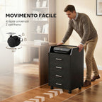 Small Chest of Drawers with 4 Drawers, Vertical Cabinet on Wheels, 40 x 36 x 65 cm, Black Wood Effect