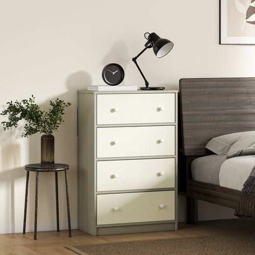 4-Drawer Folding Chest with Double Handles, Made of Wood, Steel and Fabric, 58x30x91 cm, White and Grey