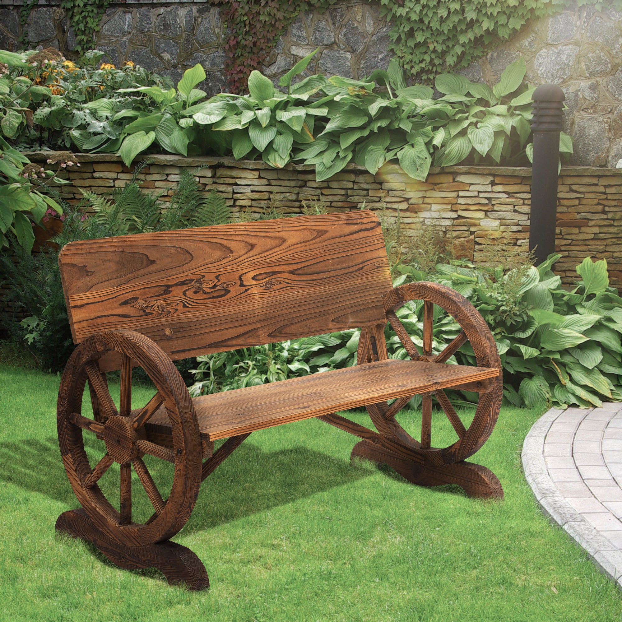 Outsunny Garden bench 2 seats with high back, fir wood, 114x58x80 cm, brown - Borgè