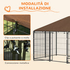 PawHut Metal and Oxford Fabric Dog Playpen with Bowl Door, 211x141x151 cm, Black and Brown