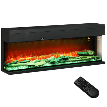 Built-in and Wall Electric Fireplace 1800W with Adjustable LED Colored Flames, Temperature up to 40°C, Black