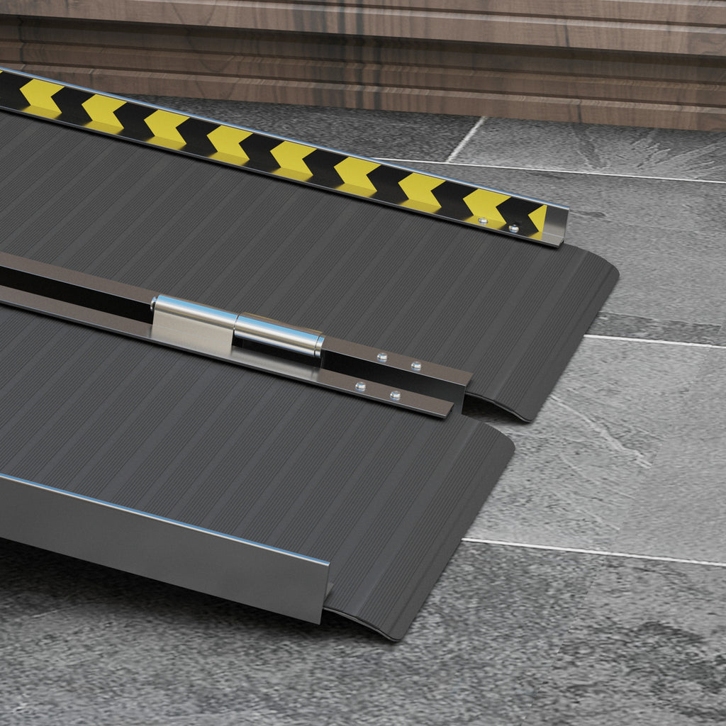 Folding Aluminum Wheelchair Ramp with Deflectors and Stickers, 122 x 73.6 x 5.1 cm, Black