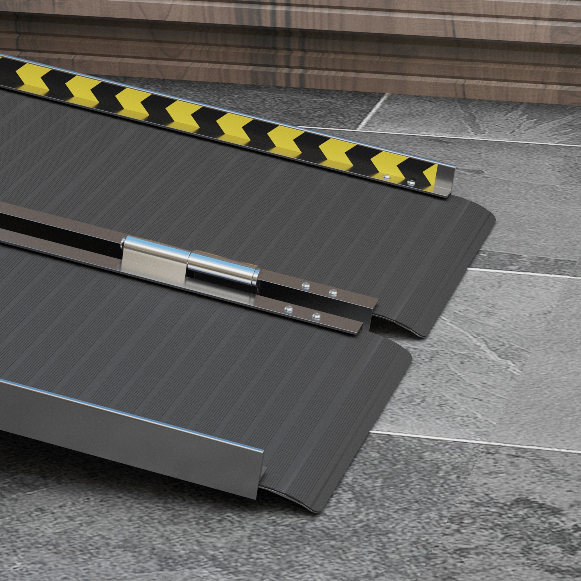 Folding Aluminum Wheelchair Ramp with Deflectors and Stickers, 122 x 73.6 x 5.1 cm, Black