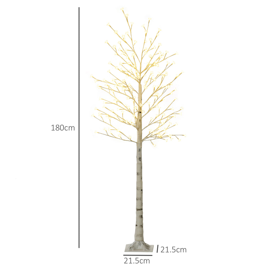 180cm Tall Birch Tree with 180 LED Lights and 3 Brightness Levels for Indoor and Outdoor Use, White