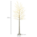 180cm Tall Birch Tree with 180 LED Lights and 3 Brightness Levels for Indoor and Outdoor Use, White