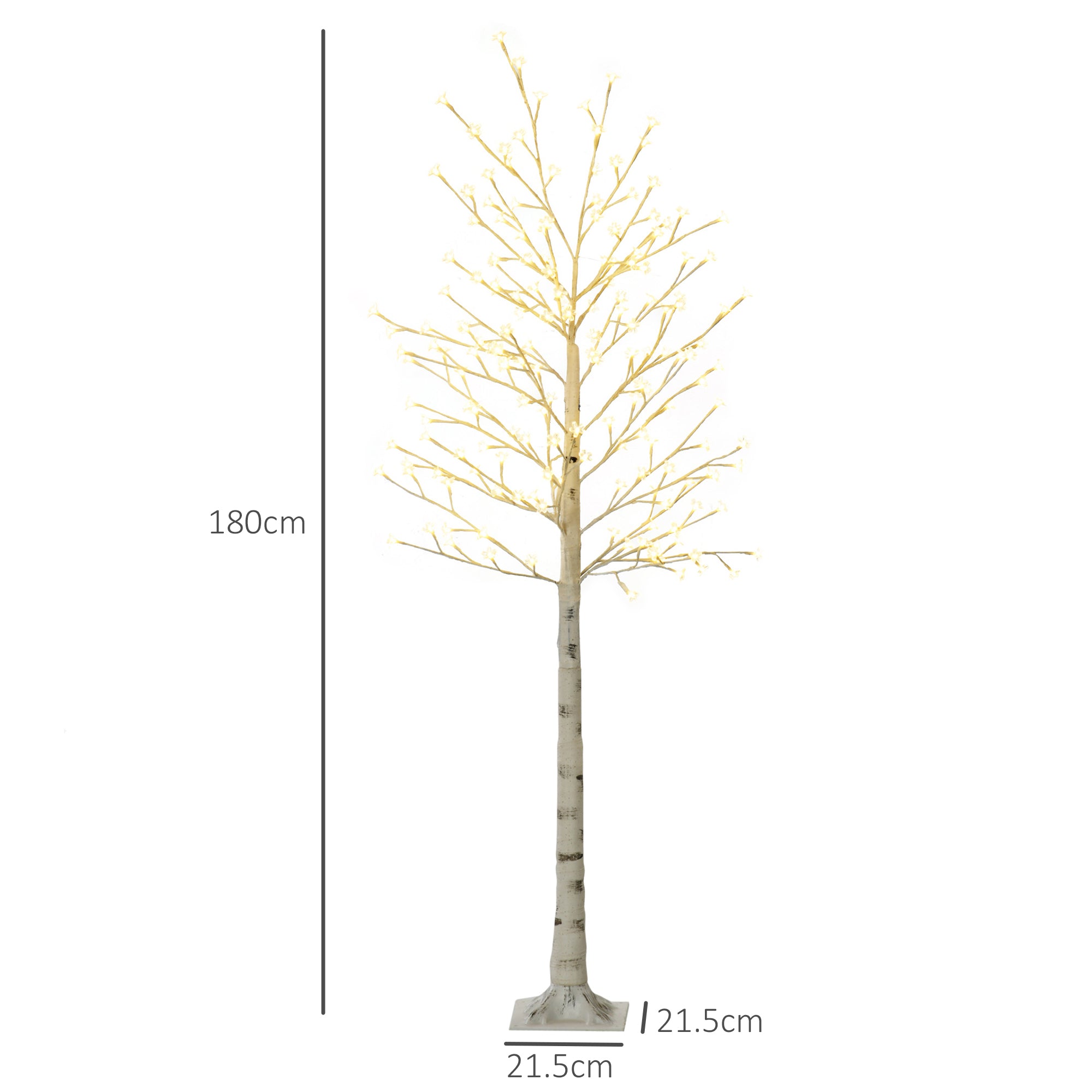 180cm Tall Birch Tree with 180 LED Lights and 3 Brightness Levels for Indoor and Outdoor Use, White