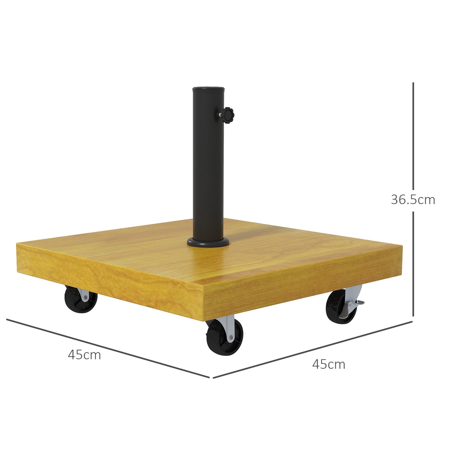 25kg Metal and Concrete Umbrella Base with Wheels and Wood Effect, 45x45x36.5cm, Yellow