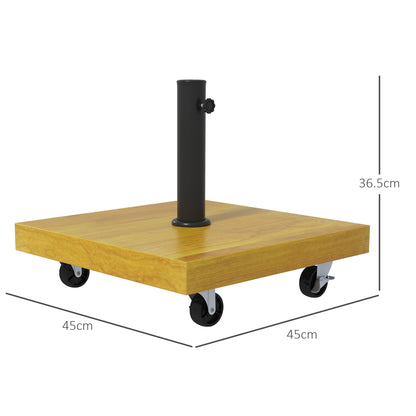 25kg Metal and Concrete Umbrella Base with Wheels and Wood Effect, 45x45x36.5cm, Yellow