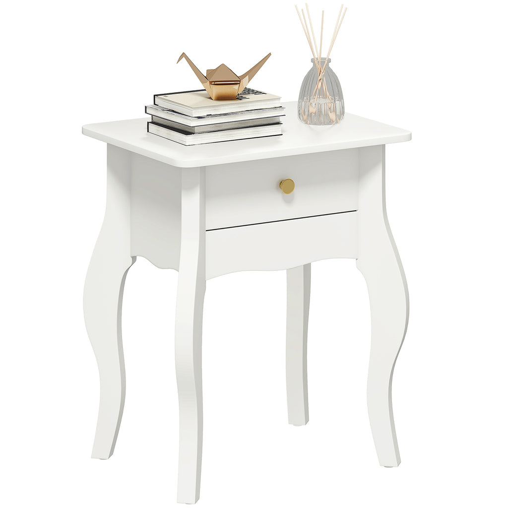 French Style Coffee Table with Drawer and Curved Legs, 45x35x55 cm, White