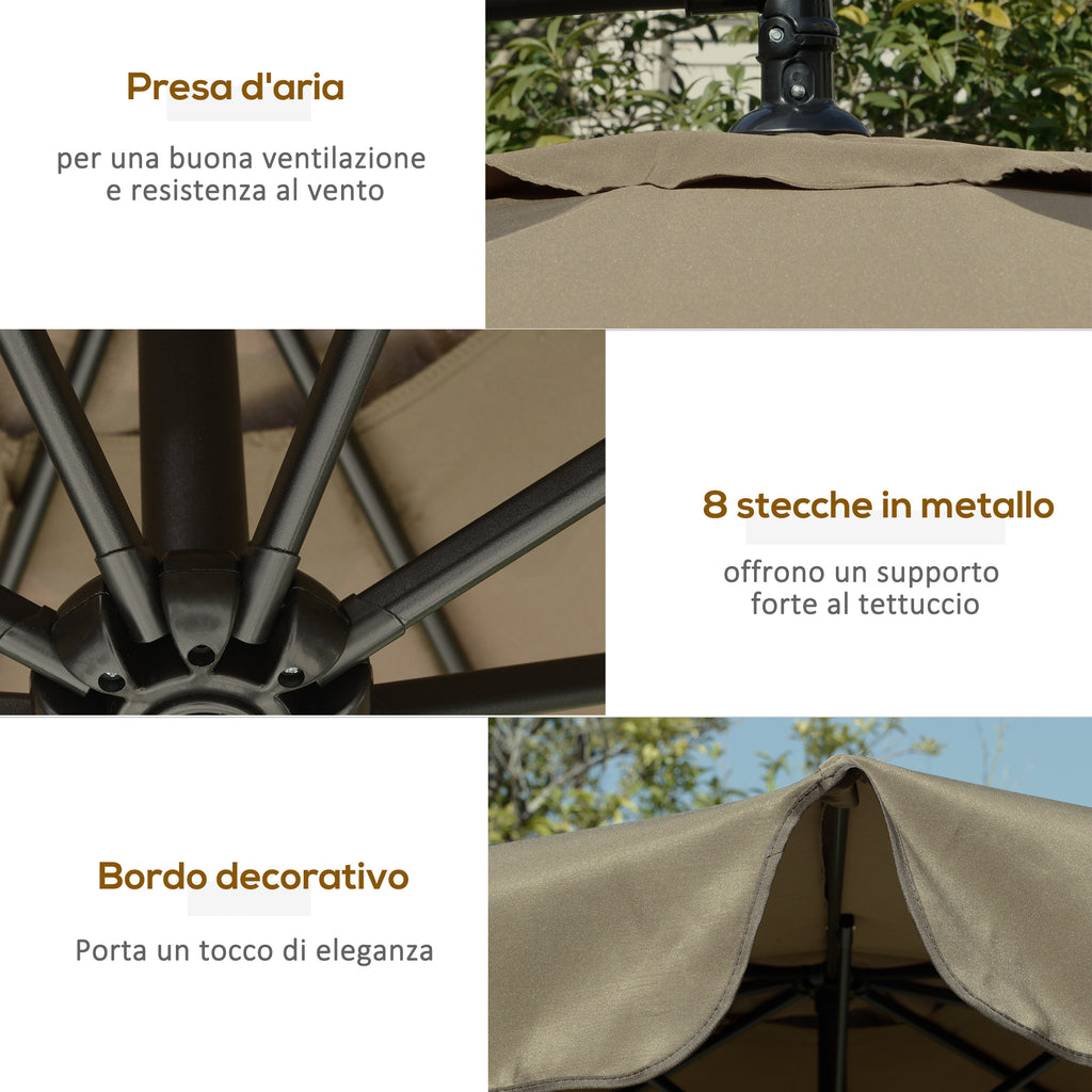 Garden Umbrella with Crank Opening in Metal and Polyester, Ø2.7x2.7 m, Coffee