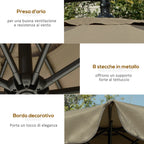 Garden Umbrella with Crank Opening in Metal and Polyester, Ø2.7x2.7 m, Coffee