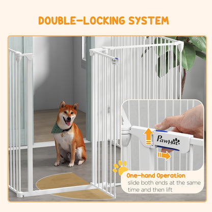 Folding Gate 6-Panel for Medium-sized Dogs, Made of Steel and Plastic, 123x102x100 cm, White