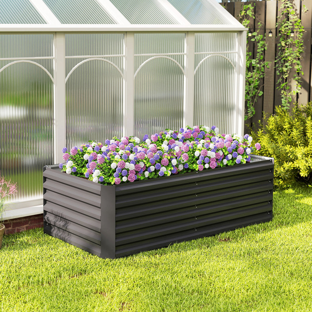 Outsunny Raised Garden Bed with Open Bottom and Rounded Edges, 180x90x57.5 cm, Dark Grey