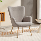 Modern Sherpa Fabric Upholstered Armchair with High Back and Armrests, Grey