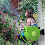 Retractable Garden Hose Reel with 20m Water Hose, 180° Rotatable Wall Mounted Hose Reel, Automatic Hose Reel Garden Hose for Watering Plastic, Green