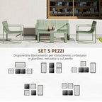 5 Piece Slatted Garden Set with Sofa, 2 Armchairs and 2 Coffee Tables in Green Polypropylene