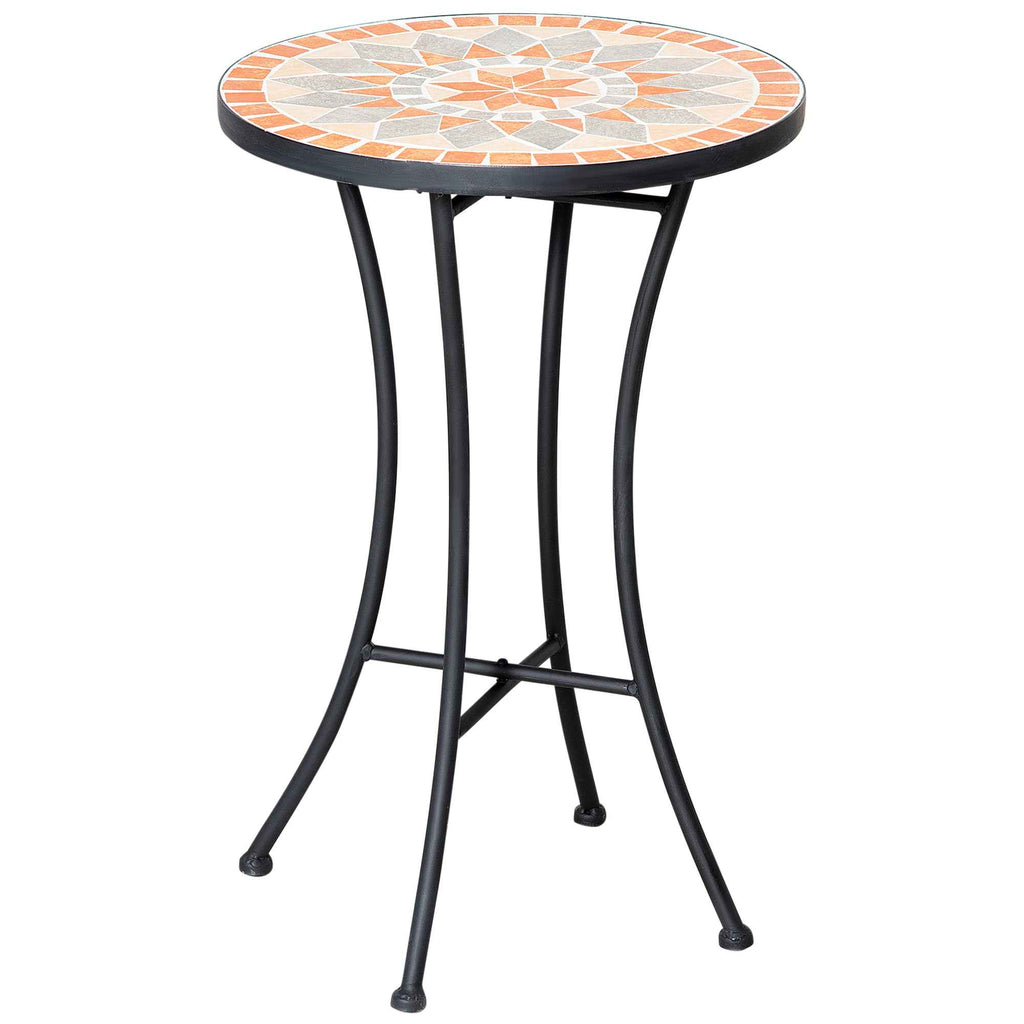 Outsunny Round Outdoor Coffee Table with Mosaic Ceramic Top, Metal, Ø35.5x53.5 cm, Multicolored