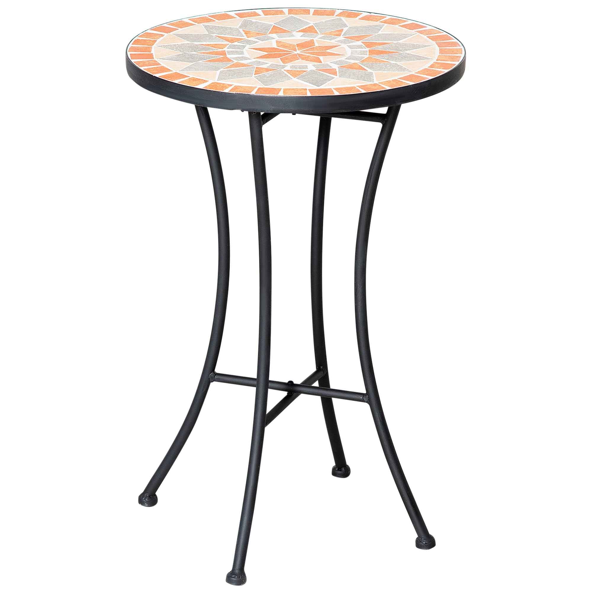 Outsunny Round Outdoor Coffee Table with Mosaic Ceramic Top, Metal, Ø35.5x53.5 cm, Multicolored
