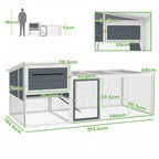 Chicken Coop with House, Nesting Box and Outdoor Area, 214x101x 91.5cm, Grey