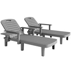 Outsunny Set of 2 Adjustable Garden Loungers with Table and Armrests, in Polypropylene, 79x158x88 cm, Dark Grey