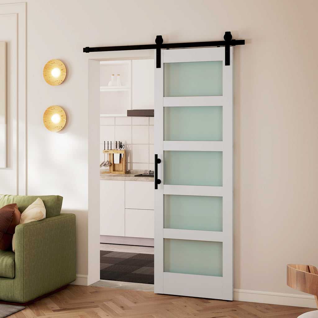 HOMCOM Sliding Door in Satin Glass with Track and Hardware Kit, in Wood, 71.2x3.5x213.4 cm, Multicolor