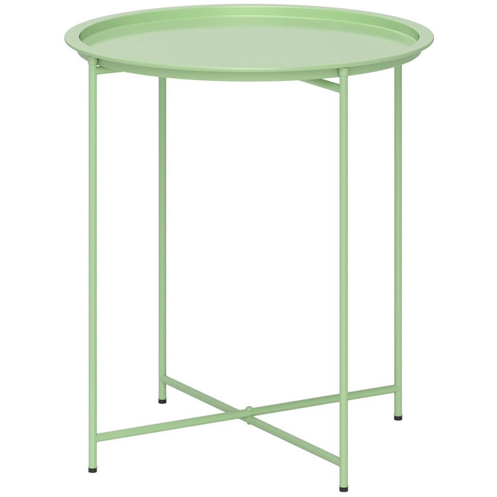Outsunny Garden Table with Removable Tray and Folding Steel Legs, Ø46x50 cm, Green