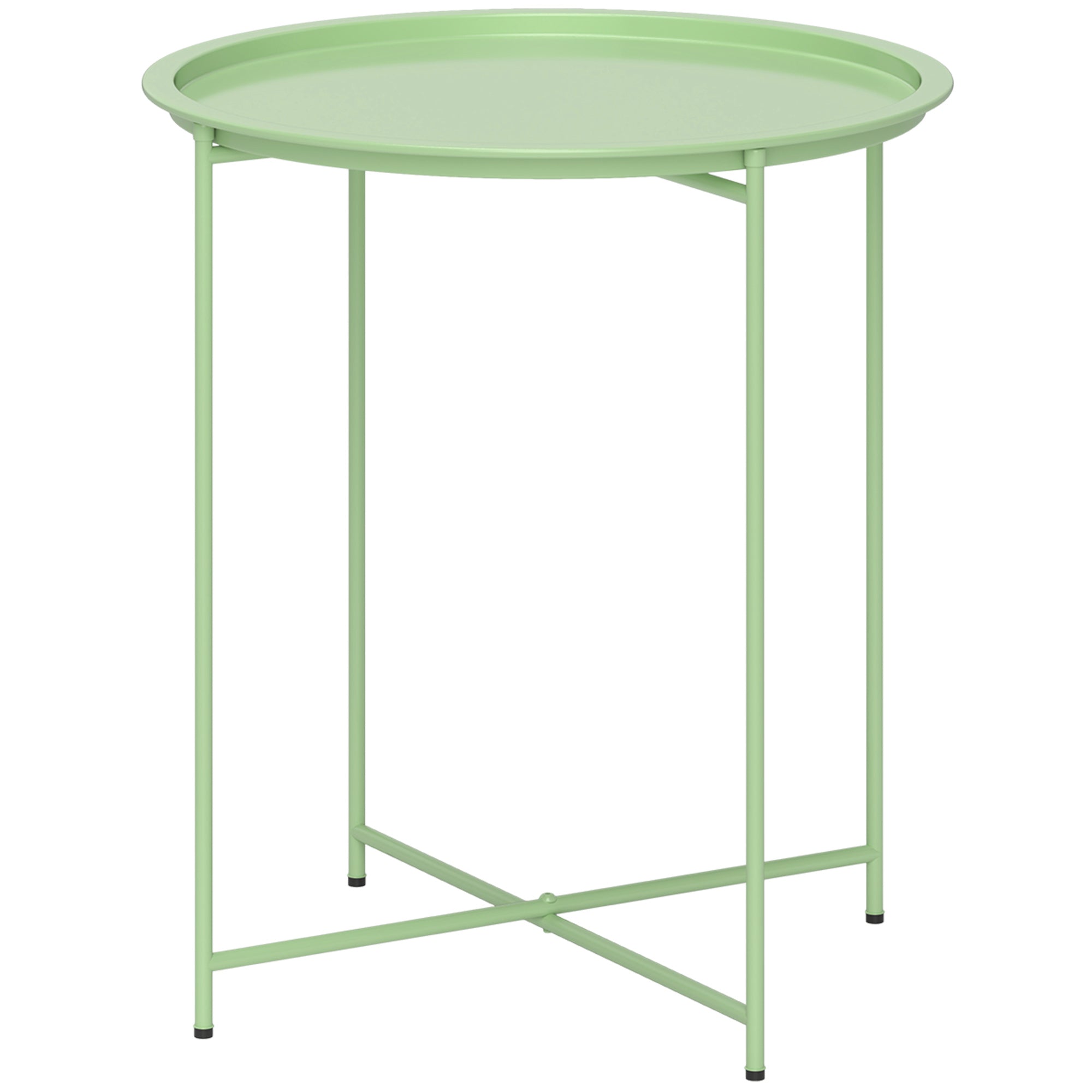 Outsunny Garden Table with Removable Tray and Folding Steel Legs, Ø46x50 cm, Green