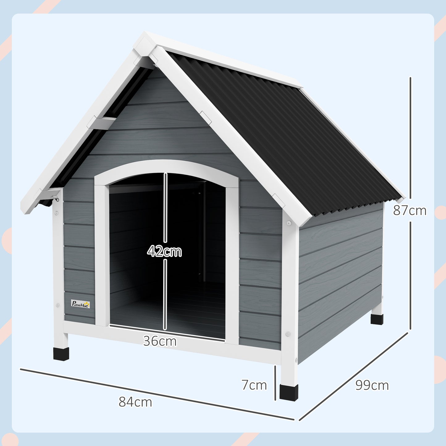 PawHut Outdoor Wooden Dog Kennel, House for Large Dogs with Removable Floor, 84x99x87cm, Gray