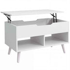 HOMCOM 75cm White Punched Coffee Table with Lift-Up Top and Hidden Storage