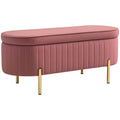 HOMCOM 72L Oval Storage Bench with Lift-Top Lid, Velvet Fabric and Wood, 108x44x43.5 cm, Pink