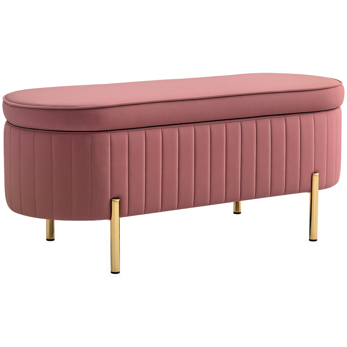 HOMCOM 72L Oval Storage Bench with Lift-Top Lid, Velvet Fabric and Wood, 108x44x43.5 cm, Pink